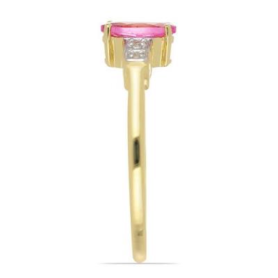 BUY 14K GOLD REAL PINK TOPAZ GEMSTONE WHITE DIAMOND CLASSIC RING